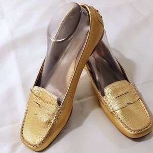 Arturo Chiang Women's Caroline Leather Shoes Metallic Gold Flats Size 10M